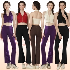 Bộ tập beYoga SET6129 - Áo Cổ yếm Khóa kéo & Quần loe Tôn dáng