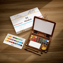 Bộ Màu Nước Cao Cấp MEEDEN Premium Artist Khay Gỗ Óc Chó Đen Mỹ - 27 Màu
