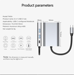 Convert Type-C to USB, HDMI, SD 6 in 1 TW6A