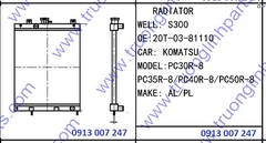 RADIATOR 20T-03-81110 for Excavator Komatsu PC30R-8