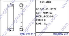 RADIATOR 203-03-12221 for Excavator Komatsu PC120-8 PC130-8