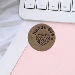 Tag da handmade hình tròn họa tiết trái tim
