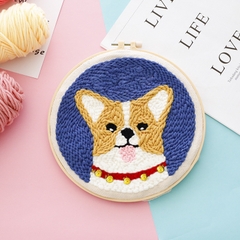 Bộ NVL - Set thêu nổi - Khung tròn - Động vật - Corgi