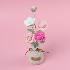 (Túi+Thiệp) Chậu Hoa Đế Len - Hoa hông - fồng