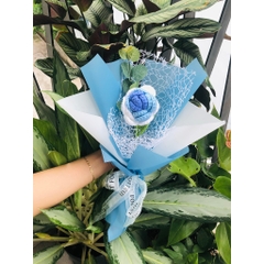 TP Bó Hoa Hồng Len 1 Bông - XANH PHỐI