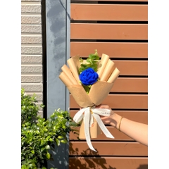 Qùa tặng Bó Hoa Hồng Len 1 bông (Kèm túi và thiệp)-Xanh