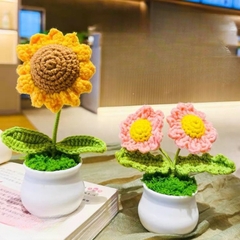 Chậu Hoa Cúc Mini LYLYCRAFT Móc Bằng Len Milk Cotton Dùng Để Trang Trí Nhà Cửa Hoặc Làm Quà Tặng Bạn Bè Người Yêu