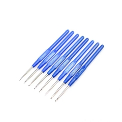 Set 8 Kim Móc Len Tay Cầm Bằng Nhựa Màu Xanh Dương Size Nhỏ Móc Thú, Khăn, Áo Len