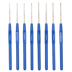 Set 8 Kim Móc Len Tay Cầm Bằng Nhựa Màu Xanh Dương Size Nhỏ Móc Thú, Khăn, Áo Len