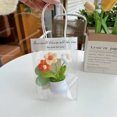 Chậu hoa len để bàn handmade nhiều mẫu dễ thương kèm túi thiệp quà tặng 21/10, sinh nhật, tốt nghiệp, decor trang trí