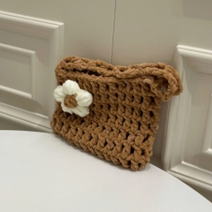 Túi Kẹp Nách Bằng Len Nhung Đũa, Túi Đeo Vai Len Nhiều Màu Kèm Bông Hoa Handmade Xinh Xắn