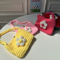 Túi Kẹp Nách Bằng Len Nhung Đũa, Túi Đeo Vai Len Nhiều Màu Kèm Bông Hoa Handmade Xinh Xắn