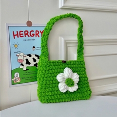 Túi Kẹp Nách Bằng Len Nhung Đũa, Túi Đeo Vai Len Nhiều Màu Kèm Bông Hoa Handmade Xinh Xắn