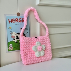 Túi Kẹp Nách Bằng Len Nhung Đũa, Túi Đeo Vai Len Nhiều Màu Kèm Bông Hoa Handmade Xinh Xắn