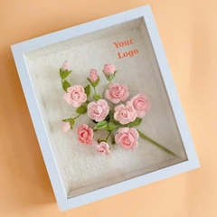 Tranh Len Khung 3D - 25x30x7 - Khung Trắng - Hoa hồng