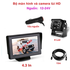 Bộ màn hình và cam lùi xe tải giá rẻ gắn taplo màn 4.3 In, 5 In điện 12-24V