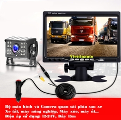 Bộ màn hình và Camera quan sát phía sau xe tải, xe ben, máy nông nghiệp 12-24V dây 15m VBM-01