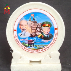 Đĩa Đá Trắng Bác Hồ, Bác Giáp 18cm