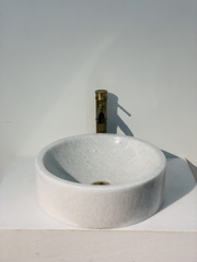 LAVABO ĐÁ TỰ NHIÊN - TRÒN ĐÁY THẲNG - TRẮNG HẠT TRUNG