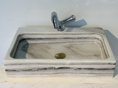 LAVABO ĐÁ TỰ NHIÊN - CHỮ NHẬT KHOÉT LỖ XIFON GIỮA - TRẮNG VÂN NÂU - NCN12