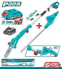 BỘ COMBO MÁY CƯA CÀNH TPSLI20081 VÀ MÁY CẮT HÀNG RÀO TPHT2016012 DÙNG PIN LITHIUM 20V (KÈM 01 PIN - 01 SẠC) TOTAL - TPTS201681