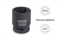 ĐẦU TUÝP ĐEN 6 CẠNH 3/4IN-32MM THÉP CROM MOLYBDENUM SATA - 34520