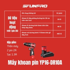 MÁY KHOAN 10MM CÓ BÚA PIN 16V/2Ah (2PIN, 1SẠC) SFUNPRO - S16DR10A