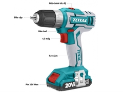 MÁY KHOAN PIN LITHIUM 20V (KÈM 2 PIN, 1 SẠC NHANH) TOTAL - TDLI2002