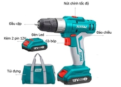 MÁY KHOAN DÙNG PIN LITHIUM-ION 12V (KÈM 2PIN, 1 SẠC) TOTAL - TIDLI1222
