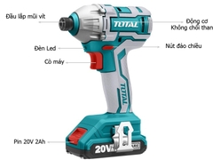 MÁY SIẾT VÍT DÙNG PIN LITHIUM 20V (2 PIN, 1 SẠC) KHÔNG CHỔI THAN TOTAL - TIRLI2002