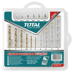 BỘ 16 MŨI KHOAN SẮT THÉP - BÊ TÔNG - MŨI BẮN VÍT TOTAL - TACSD3165