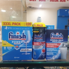 Combo viên rửa bát Finish Essential 100v, muối finish 1.2kg, nước bóng finish 800ml