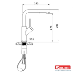 Vòi rửa bát rút dây Konox Artan Black