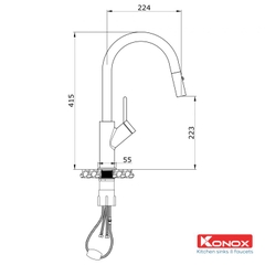 Vòi rửa bát rút dây Konox Ponte Black