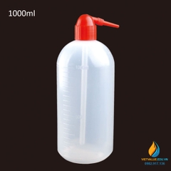 Bình tia nắp đỏ vòi cong, vạch chia, nhựa PP 1000ml, có vạch chia