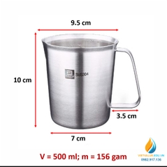 Ca inox 304 có chia vạch, có tay cầm, có mỏ, dung tích 500ml