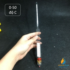 Tỷ trọng kế có kèm nhiệt kế khoảng đo từ 0 đến 50 độ C, tỷ trọng 0 đến 60