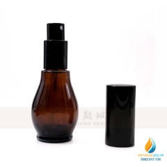 Chai nâu bầu xịt 30ml, chai thủy tinh đựng mẫu, chai lọ thủy tinh