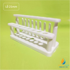 Giá đỡ ống nghiệm, lỗ 21mm, 16 lỗ, 8 que, nhựa PP màu cổ trắng