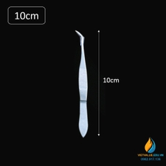 Nhíp khủyu tay dài 12.5cm, Inox 304 không gỉ, đầu có răng nhíp gắp thí nghiệm