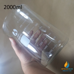 Cốc đốt thấp thành 2000ml thủy tinh chịu nhiệt, vạch chia cỏ mỏ rót