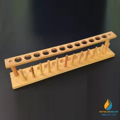 Giá cắm ống nghiệm bằng gỗ, 12 lỗ, 12 que cắm, lỗ 2.3cm