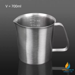 Ca inox 304 có vạch chia tay cầm dung tích 700ml không nắp