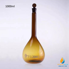 Bình định mức thủy tinh, màu nâu hổ phách, nút cổ mài, thành dày, dung tích 1000ml