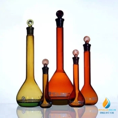 Bình định mức thủy tinh, màu nâu hổ phách, nút cổ mài, thành dày, dung tích 10ml