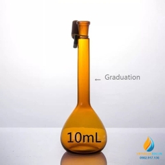 Bình định mức thủy tinh, màu nâu hổ phách, nút cổ mài, thành dày, dung tích 10ml