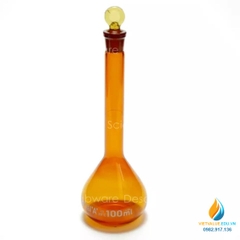 Bình định mức thủy tinh, màu nâu hổ phách, nút cổ mài, thành dày, dung tích 100ml