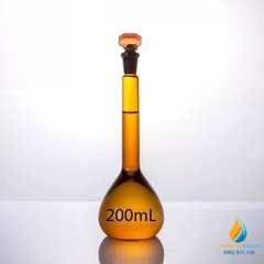 Bình định mức thủy tinh, màu nâu hổ phách, nút cổ mài, thành dày, dung tích 200ml