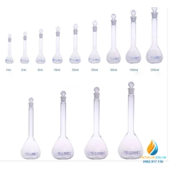 Bình định mức thủy tinh, màu trong suốt, nút cổ mài, thành dày, dung tích 10ml