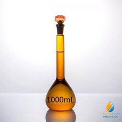 Bình định mức thủy tinh, màu nâu hổ phách, nút cổ mài, thành dày, dung tích 1000ml
